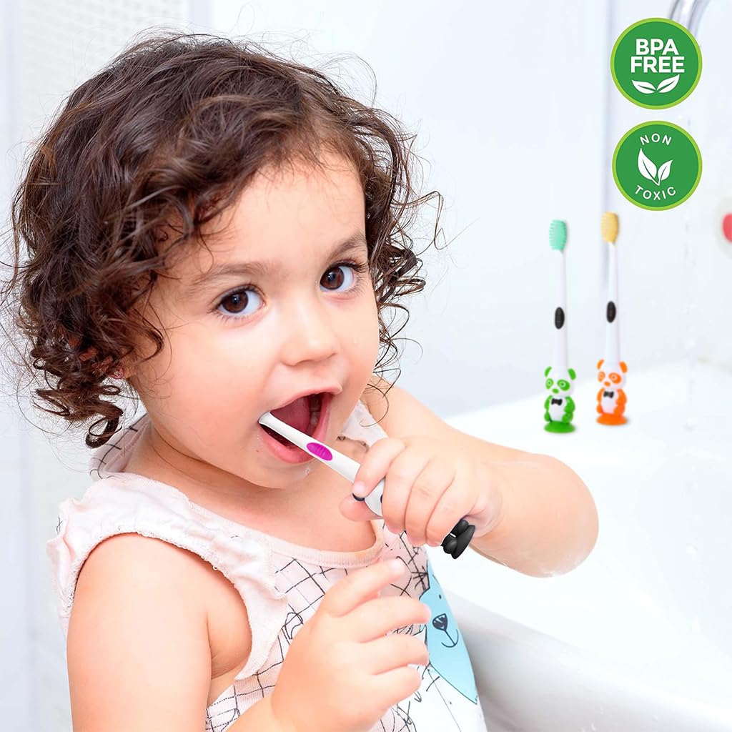 HASTHIP Kids Toothbrush Set for Ages 2‑6 with Ultra Soft Bristles and Panda Handle | 6pcs Suction Cup Design