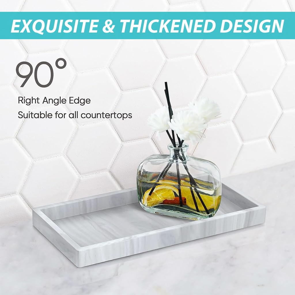 HASTHIP Silicone Bathroom Tray for Countertop Organization with Non Slip Surface 20x10cm | Modern Marble Pattern Easy Clean Storage