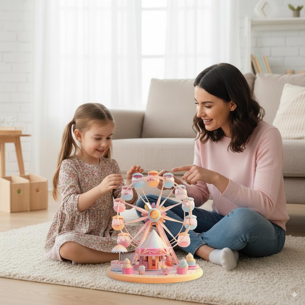 HASTHIP Acrylic Desktop Ornament for Home Decor with Pink and White Ferris Wheel Design | Valentine Gift Display