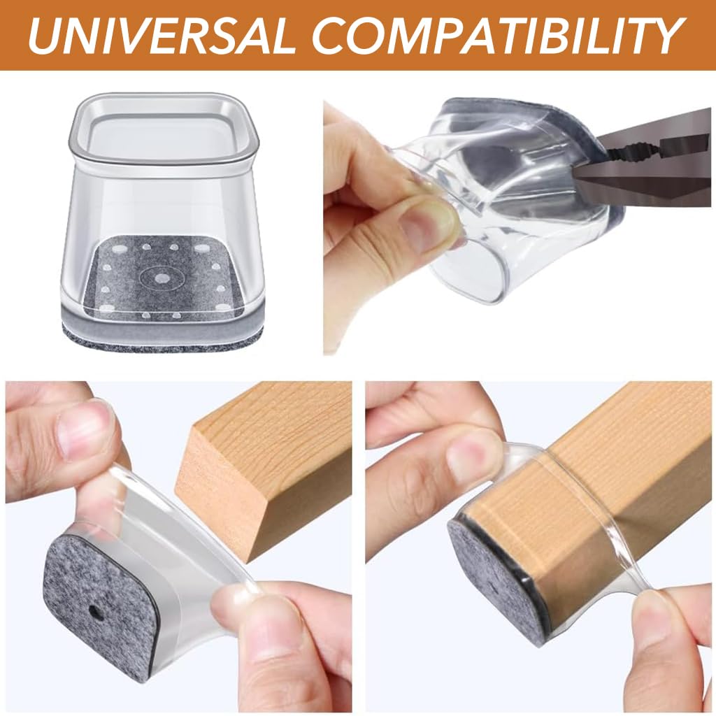 HASTHIP Chair Leg Floor Protectors 16 pcs for 1–1.5 in Legs with Felt Pad Non Slip Silicone | Floor and Noise Protection for Dining and Office Chairs