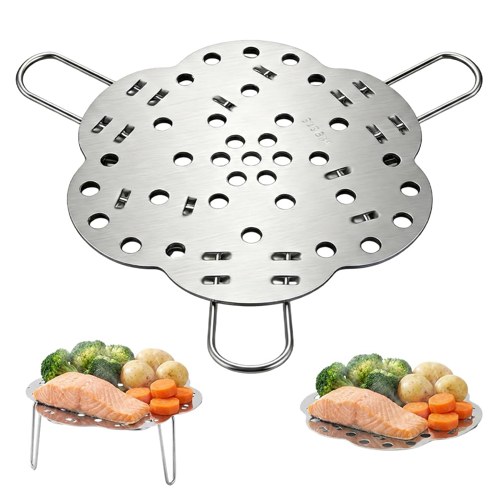 HASTHIP® Cesta Vaporizadora Plegable de Acero Inoxidable SUS304 - Rejilla de Vapor Ajustable y Expandible con Patas Antideslizantes, Ideal para Verduras, Mariscos y Cocina Multifuncional, Apta para