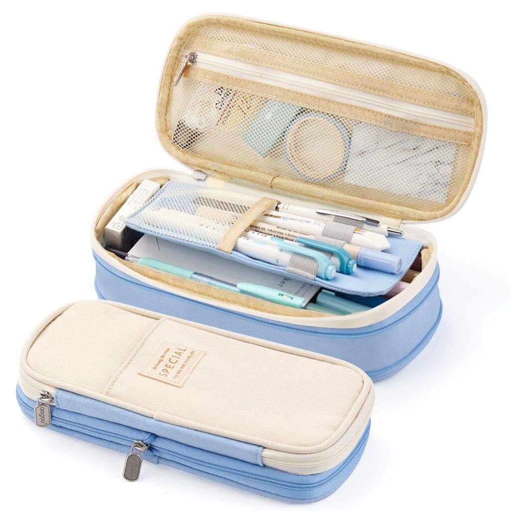 HASTHIP Pencil Case with Multiple Compartments and Double Zipper for College | Pink Large Capacity