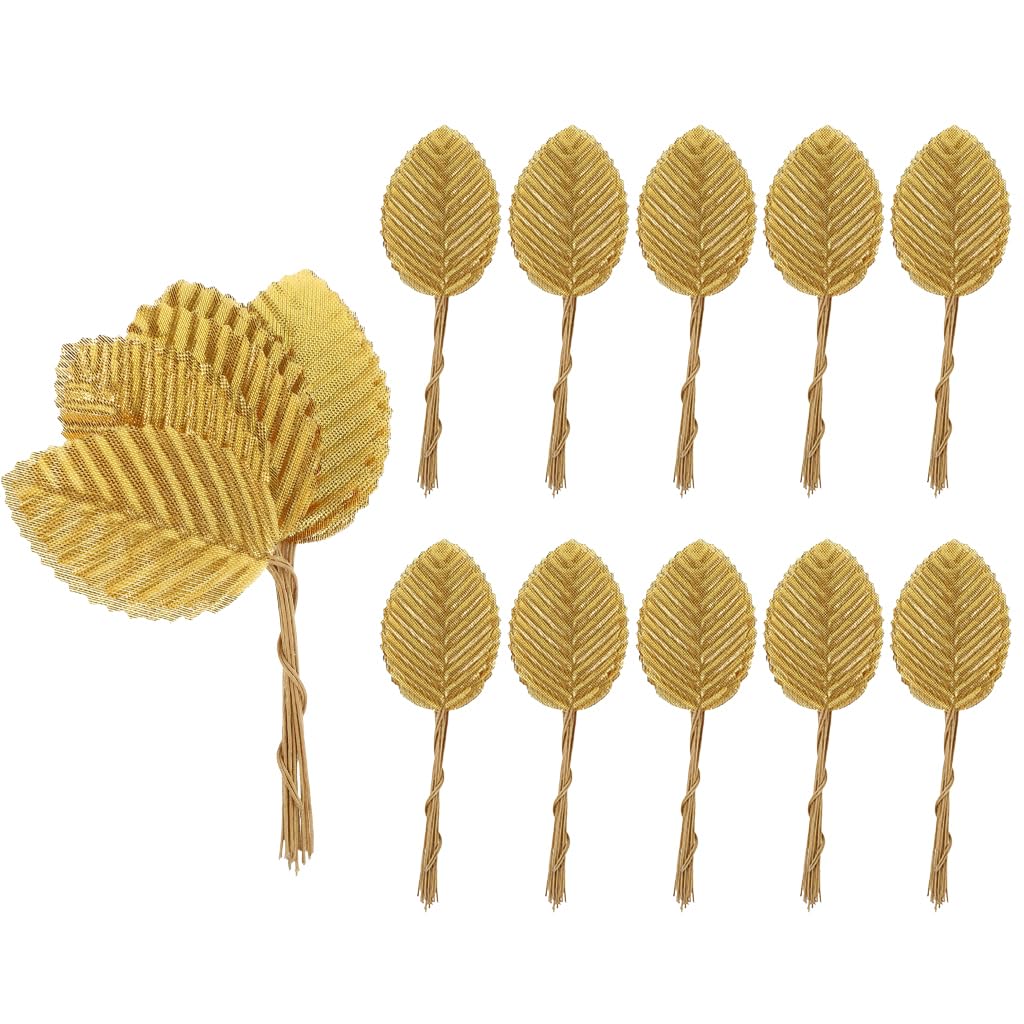 HASTHIP Golden Leaves for DIY Crafts featuring Flexible Stems and 200pcs Embossed Fabric | Ideal for Scrapbooking and Home Decoration