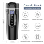 HASTHIP Car Electric Kettle 450ml for 12 24V Vehicle with LCD Temperature Display | 304 Stainless Steel Leak‑Proof Design