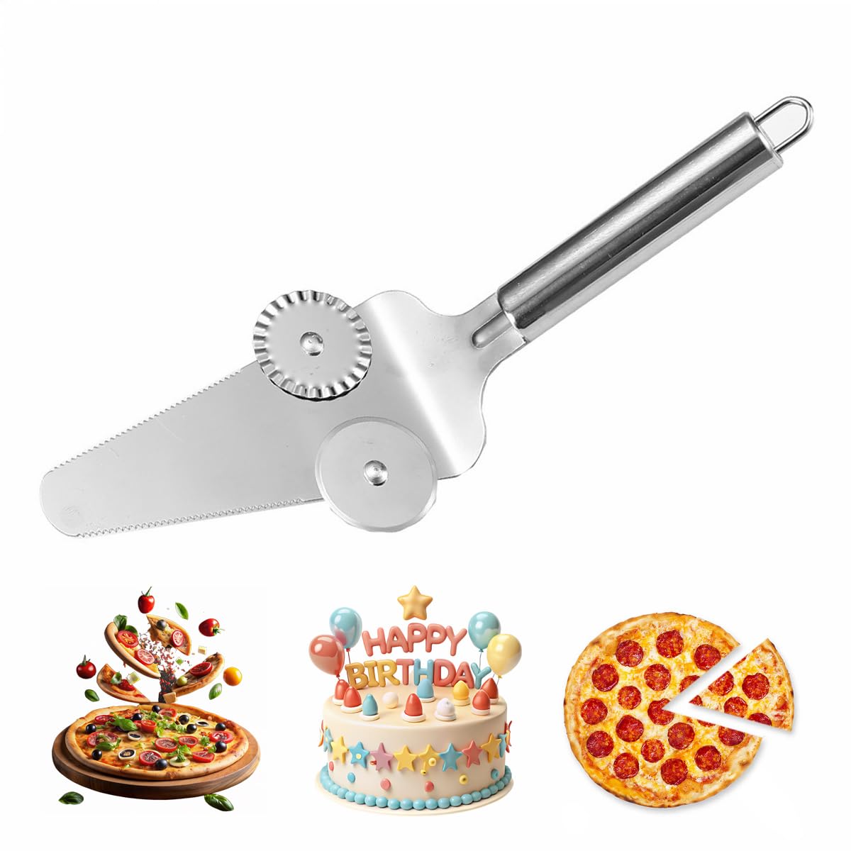 HASTHIP Pizza Cutter for Kitchen with Dual Wheels and Ergonomic Handle | Stainless Steel 2‑in‑1 Slicer and Shovel