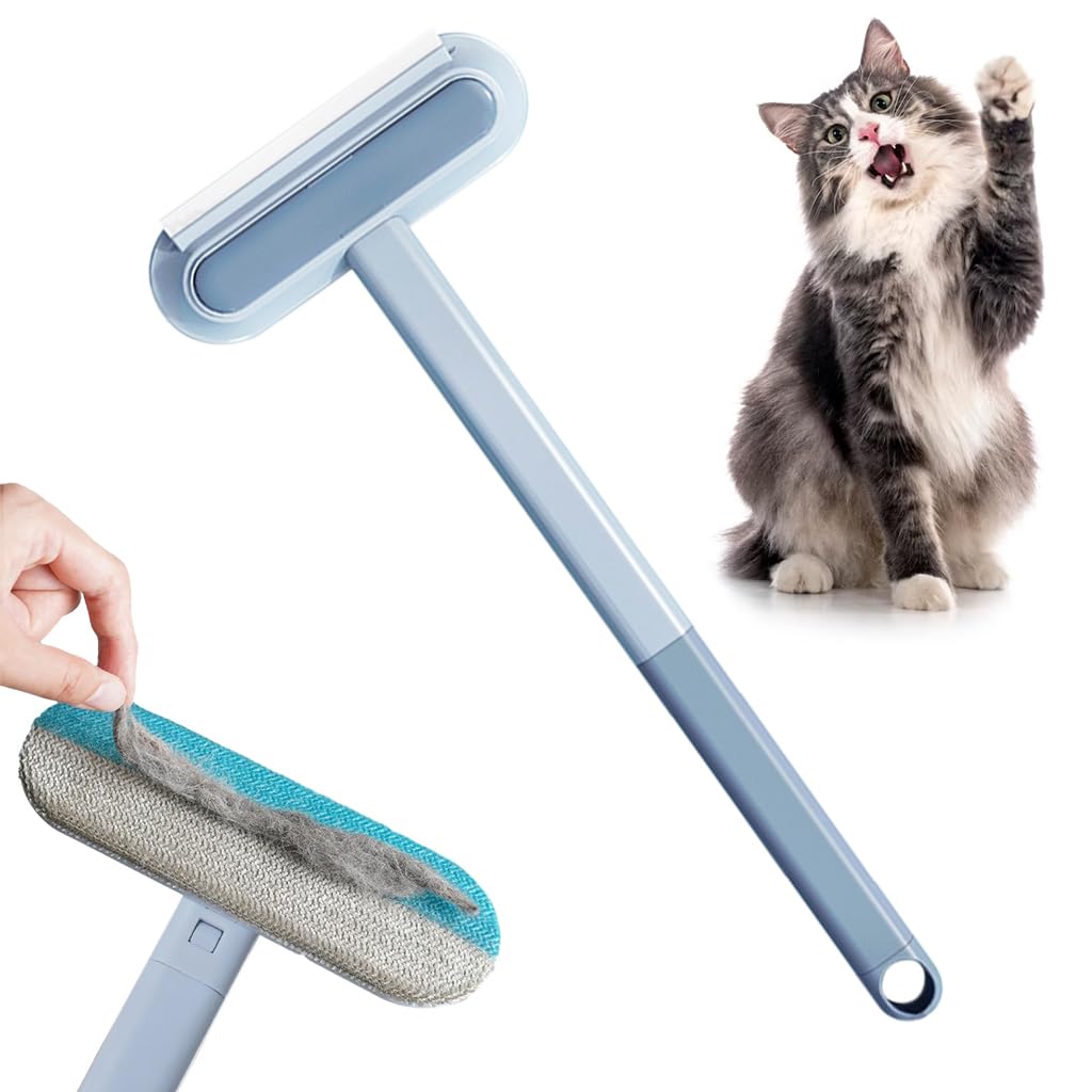 HASTHIP® Quitapelos para Mascotas 3 en 1, Cepillo Removedor de Pelos de Gato y Perro con 2 Cepillos Integrados, Rodillo Limpiador Reutilizable con Mango Largo para Sofá, Alfombra y Coche