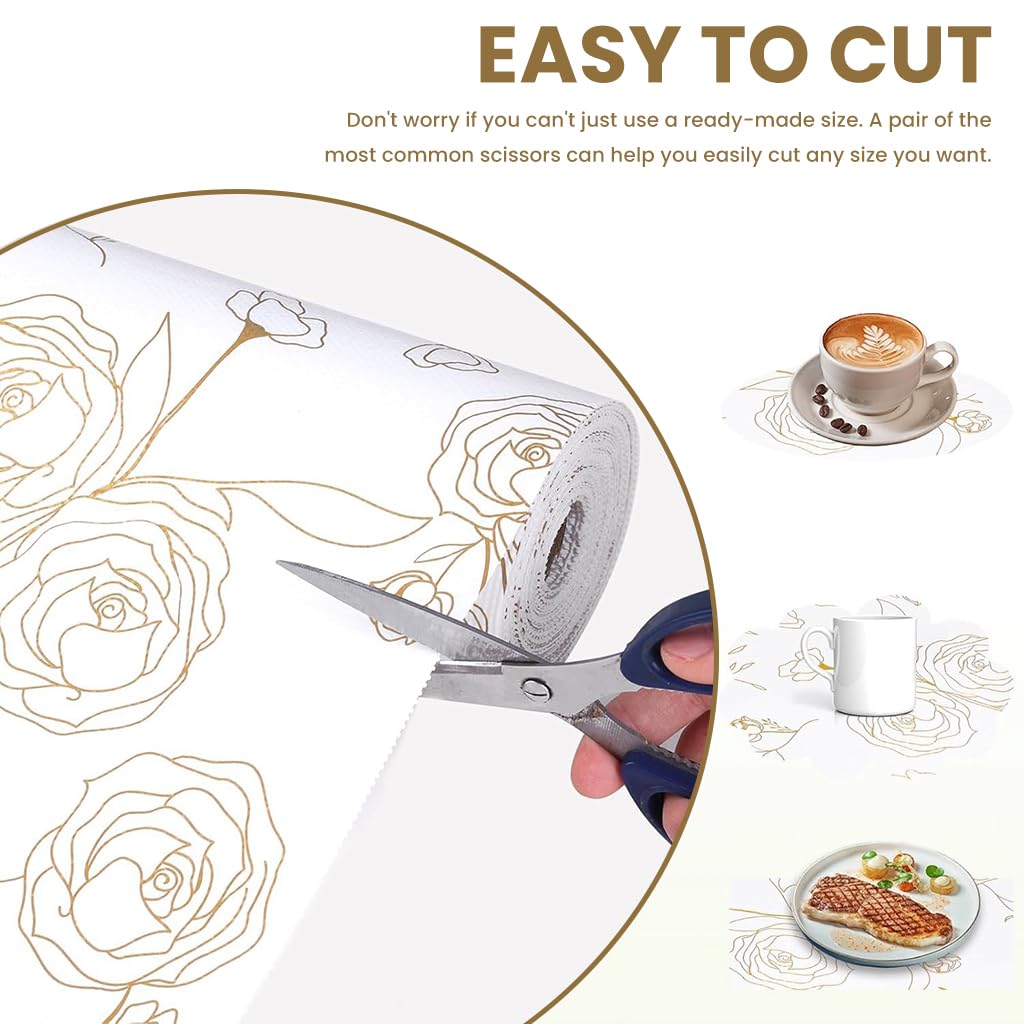 HASTHIP® 45cm x 300cm Non Adhesive Drawer Liner Gold Floral Thickened Shelf Liner Paper Strong Non-Slip Easy to Clean for Tool Box Refrigerator with Small (Random)