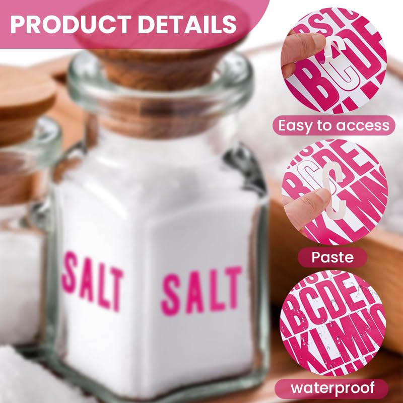 HASTHIP Letter Stickers for Crafts and Decoration with Waterproof Adhesive 8 Sheets Pink Alphabet | 2 Inch and 1 Inch Sizes