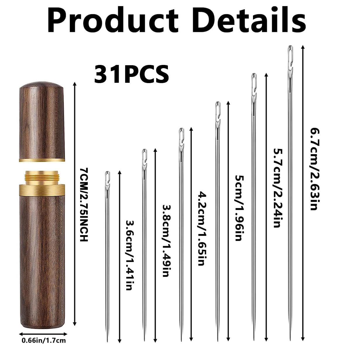 30pcs Quilting Needle Self-Threading Quilting Needle with Wooden Needle Case Long Quilting Needle of Various Sizes Easy Self-Threading Quilting Needle for Quilting, Embroidery, Hand Sewing