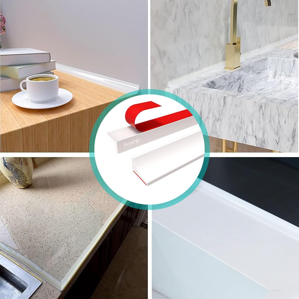 HASTHIP Silicone Water Stopper for Kitchen Slab featuring 39 inch Self Adhesive Barrier | White TPE Strip for Shower and Sink Edge
