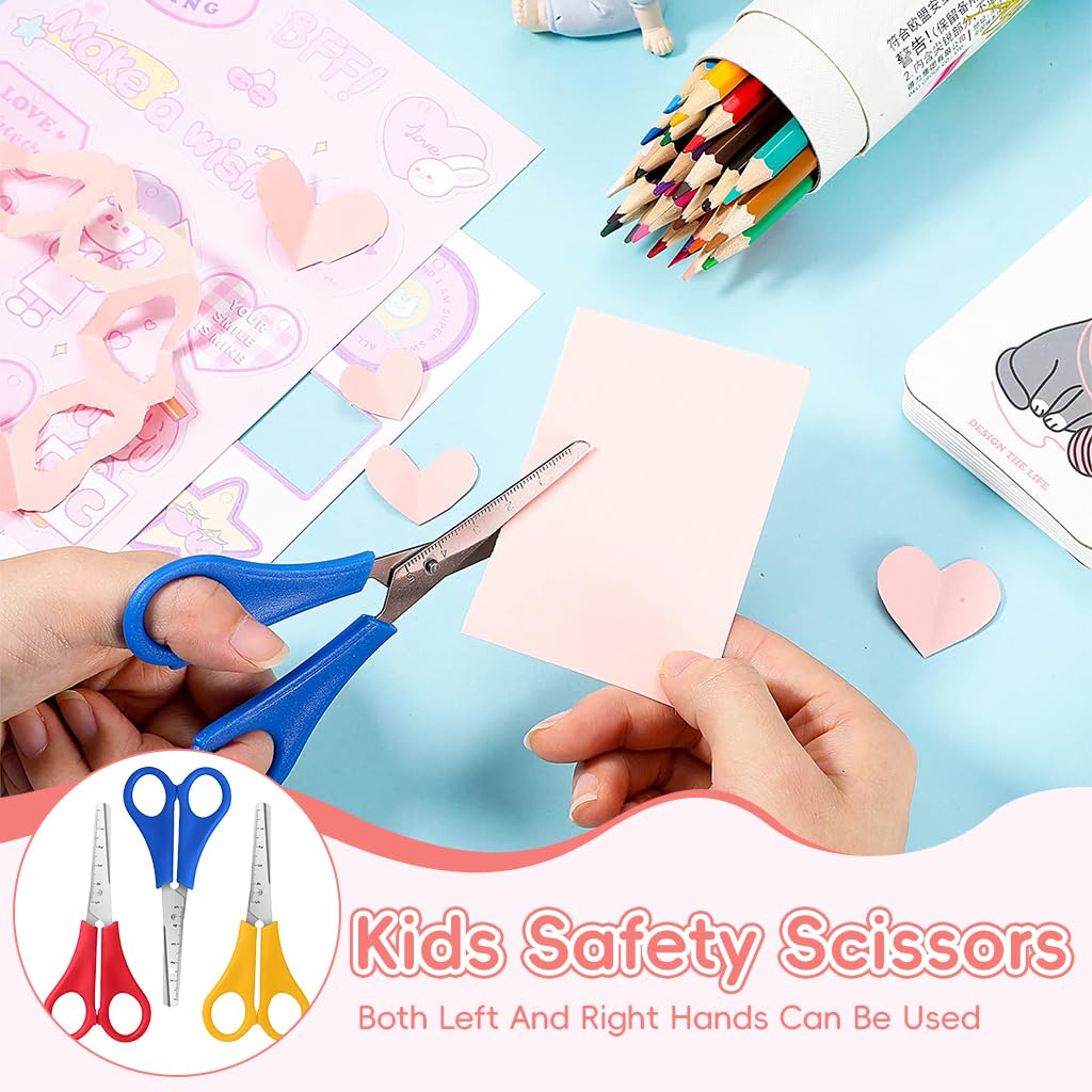 HASTHIP Kids Scissors for Art and Craft with 5 cm Scale featuring Round Tip Blades | Stainless Steel 3 Pcs Set
