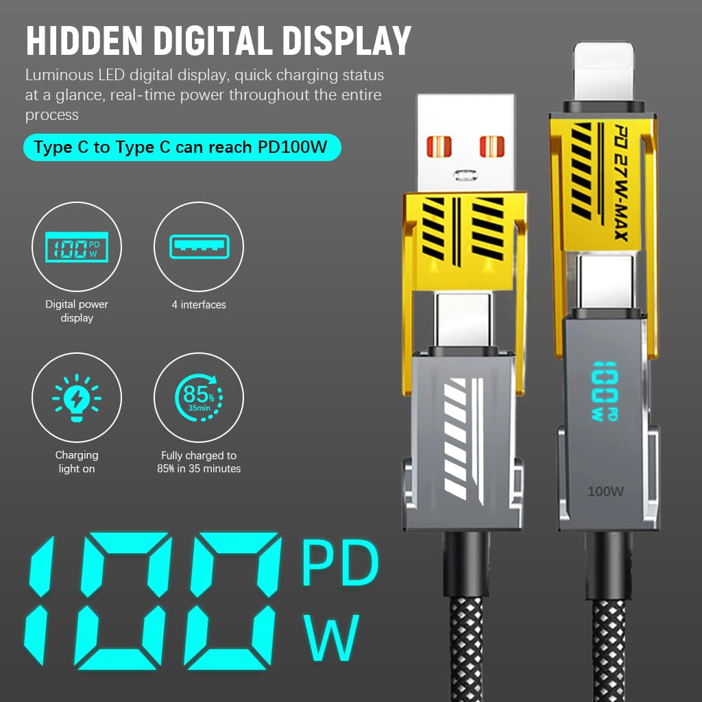 PD100W 4-IN-1 Multi-function Digital Fast Charging Cable, 480Mbps Data