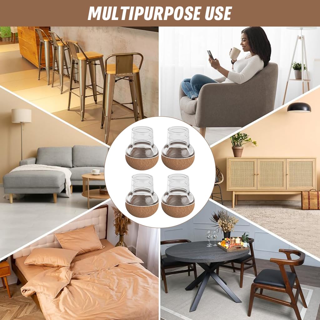 HASTHIP Chair Leg Floor Protector 4pcs for Hardwood Floors with Anti Slip Felt Pads | Transparent Brown Silicone Caps