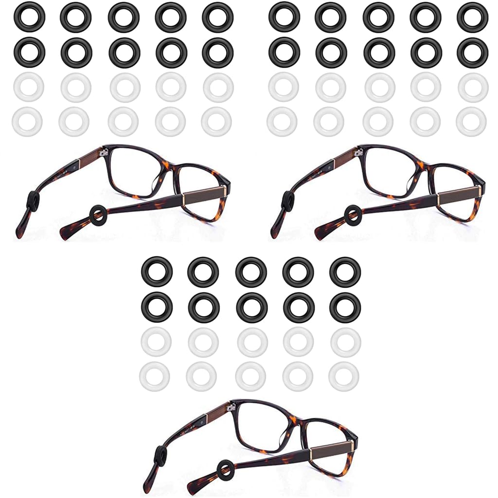 HASTHIP Glasses Ear Grip for Secure Fit with Silicone Anti Slip Sleeve | 10 Pairs Black and White