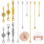 HASTHIP® 12 Piezas Cierres Magnéticos para Joyería y Extensores de Collares de Oro y Plata,Cadenas Ajustables Diferentes Tamaños Estilos,Extensores Cierres Magnéticos Resistentes