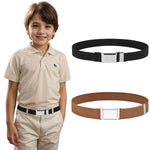HASTHIP® Cinturón Infantil Magnético Ajustable 2 Piezas - Cinturón Elástico para Niños y Niñas con Hebilla Metálica Magnética, Cinturón de Tela Flexible (Negro y Marrón)