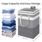 HASTHIP Laundry Hamper for Clothes with Freestanding Foldable Design 75L | Cotton Linen Baskets