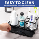 HASTHIP Toothbrush Holder for Bathroom with Pull Out Drip Tray and Cup Drain Rack | Metal Black Organizer Stand