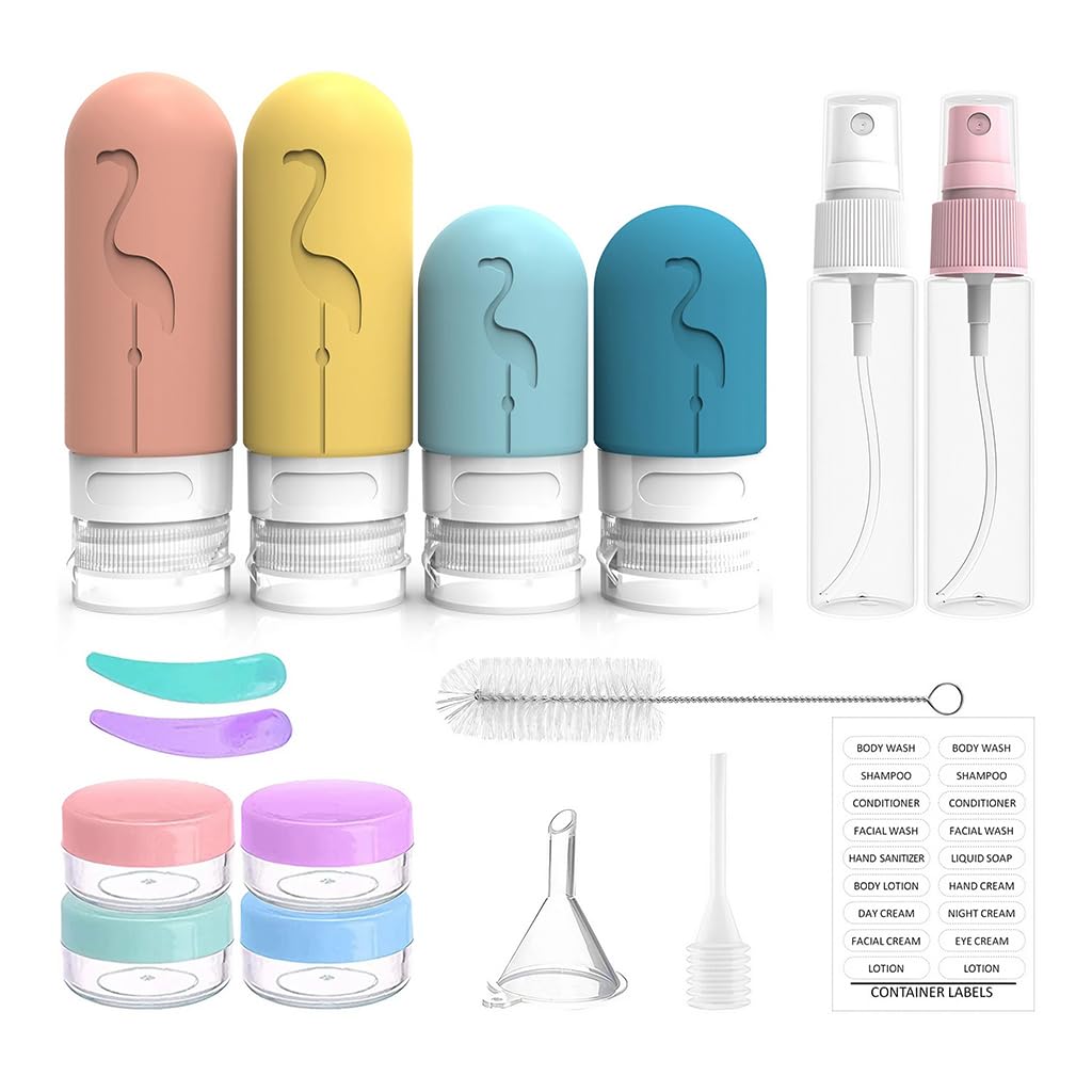 HASTHIP® 16 Pack Travel Bottles Set - Approved Leak Proof Silicone Squeezable Containers for Toiletries, Conditioner, Shampoo