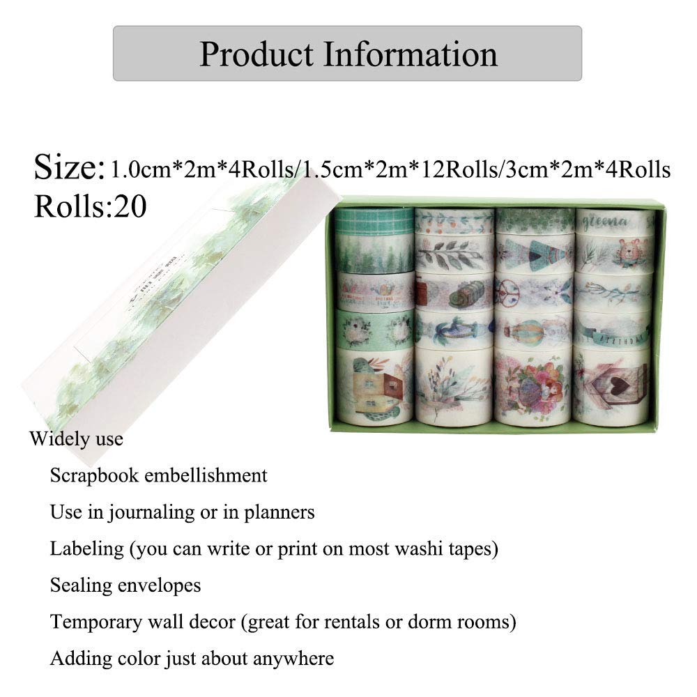 HASTHIP Washi Tape Set for DIY Crafts with 20 Rolls 2m Each in Blue Autumn Elk Style | Paper Decor