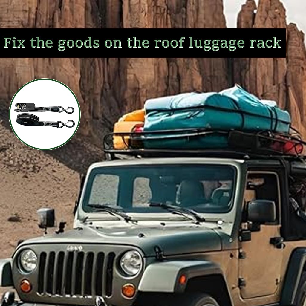 HASTHIP Ratchet Straps for Cargo and Vehicle Transport featuring Double Loop Hooks and 16.4 ft Nylon Webbing | 1600 lbs Break Strength