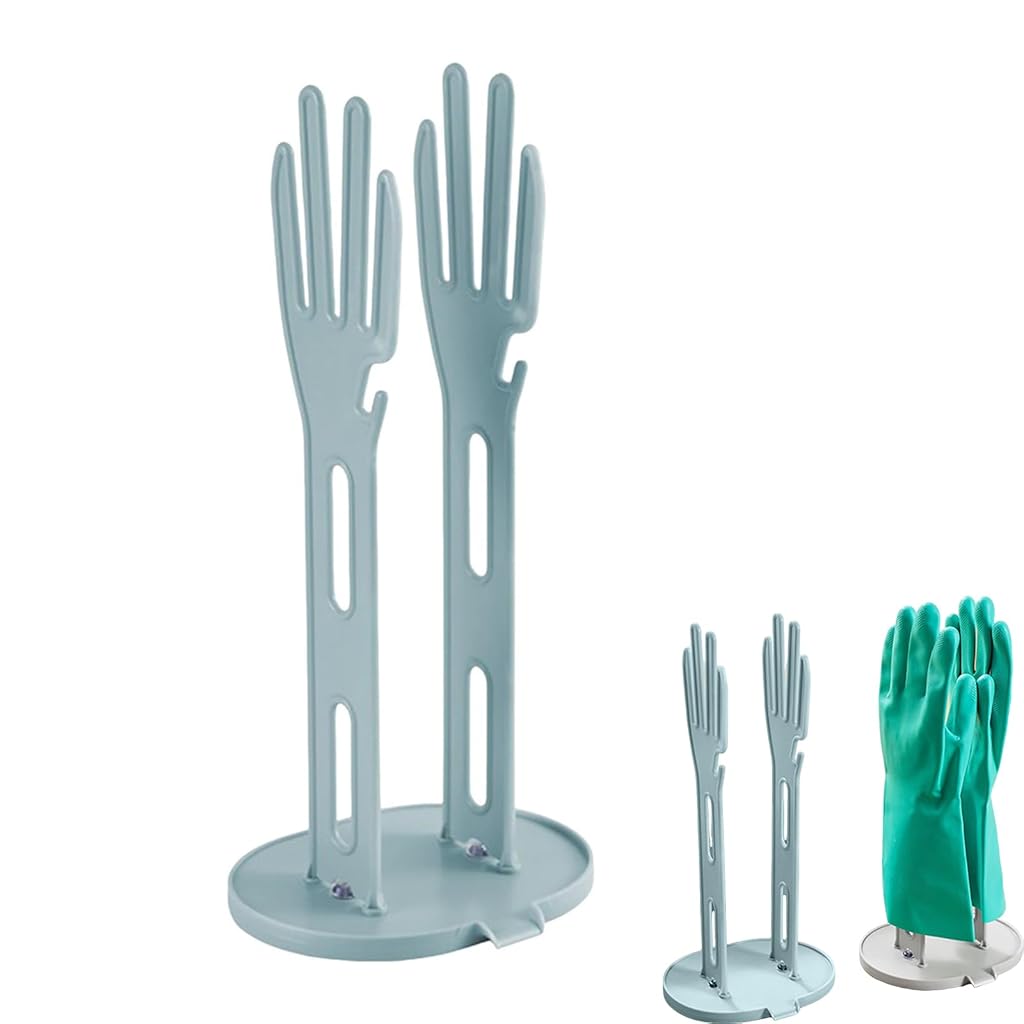 HASTHIP® Kitchen Glove Drying Rack, Plastic Multi-Functional Holder with Drainage Tray-Sky Blue