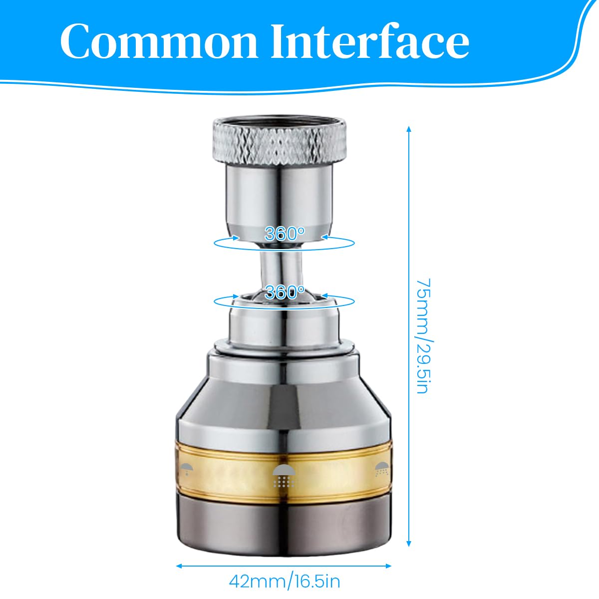 HASTHIP Swivel Faucet Aerator for Kitchen Sink with 3 Spray Modes and 360° Rotation | Chrome-Plated Water Saving Nozzle