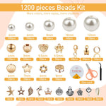 HASTHIP® 1200 Pcs Pearl Beads and Gold Spacer Beads Set for Jewelry Bracelet Making Kit with String and Charms…