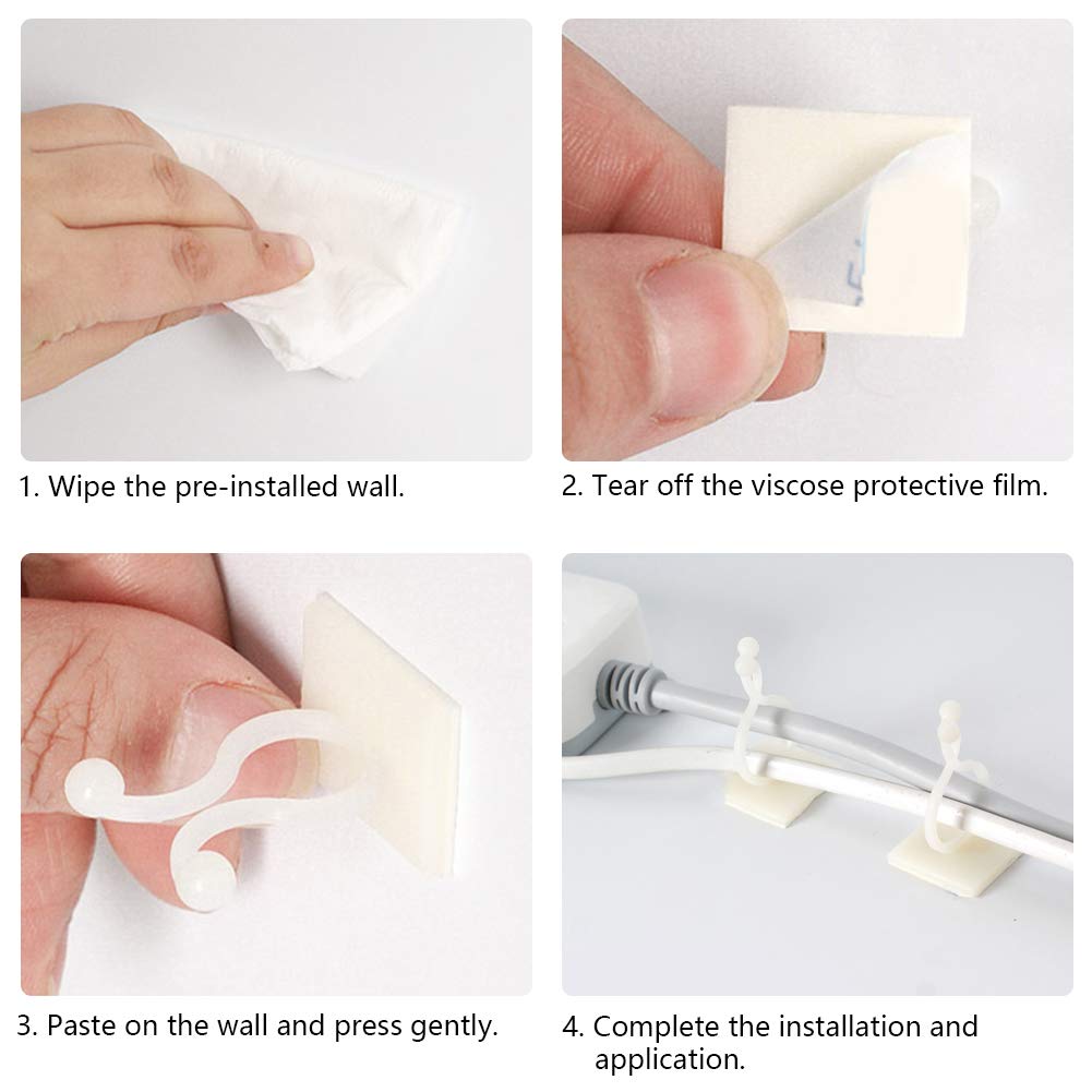 HASTHIP Wall Fixture Clips for Plant Climbing 100PCS with Self Adhesive Hooks | White ABS