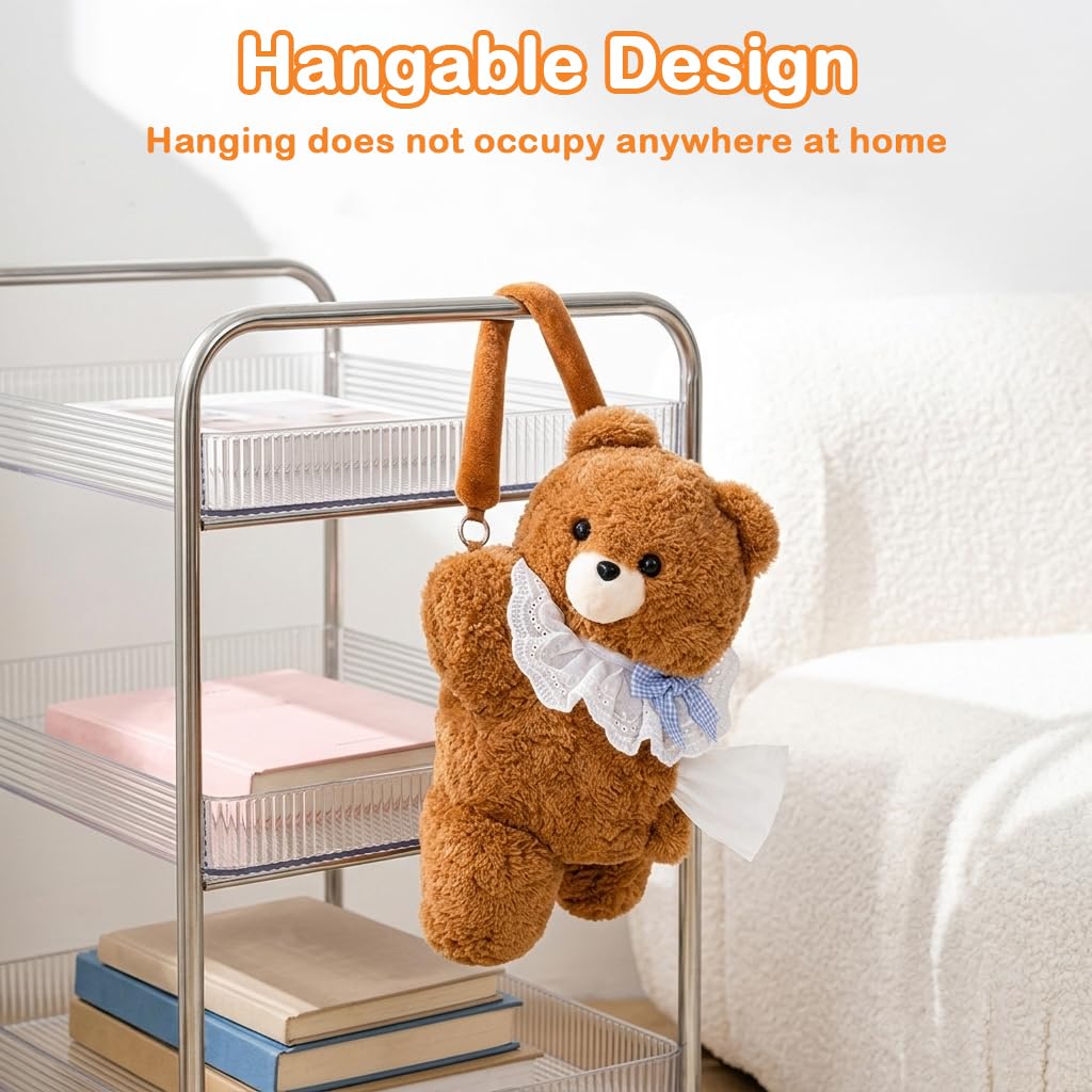HASTHIP Cartoon Bear Plush Car Tissue Holder Cute Hanging Tissue Box for Car