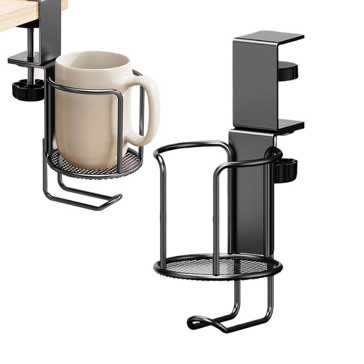 HASTHIP 2 in 1 Desk Cup Holder for Home Office with 360° Rotatable Metal Bracket | No Drill Headset Organizer