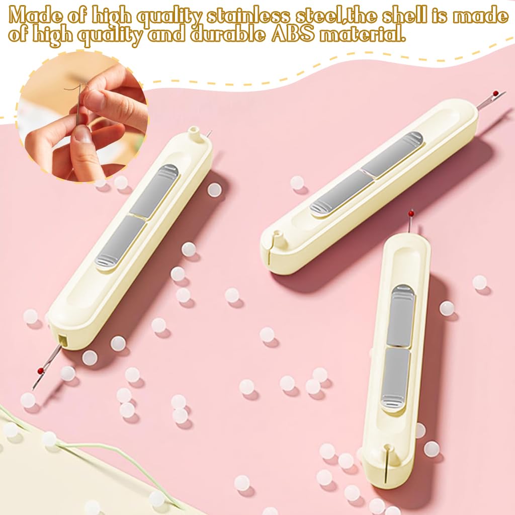 HASTHIP 2 in 1 Needle Threader for Hand Sewing and Embroidery featuring Dual Head Design | Retractable ABS Tool in Beige