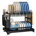 HASTHIP® Dish Drying Rack, Double Dish Drying Rack, Dish Drying Stand with Utensil Holder & Drainboard Tray & Cutting Board Holder, Large Capacity Dish Drainer Collapsible Rust-Resistant Dish Rack