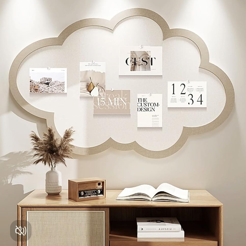 HASTHIP® Cute Cloud Felt Pin Board, Self Adhesive Bulletin Board for Photos Notes Memos, DIY Wall Display Panel, Soft Felt Corkboard Alternative for Home Office Classroom, 15.7 x 23.6 inch Light
