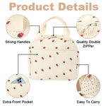 HASTHIP Insulated Lunch Bag for Office with Dual Zipper and 25.5x21x17cm Capacity | Corduroy Strawberry Design
