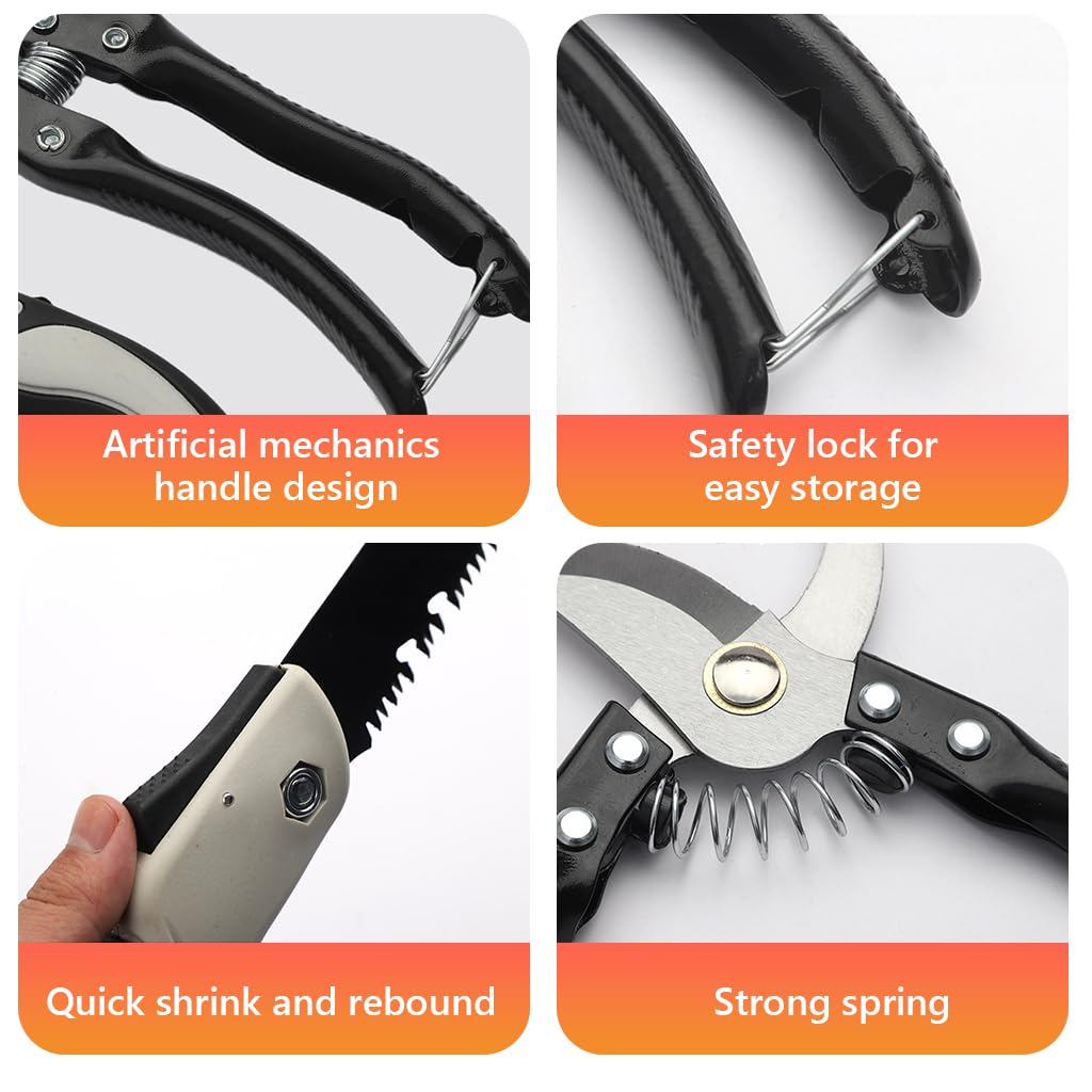 HASTHIP Gardening Scissors Set for Trimming and Pruning with Spring Mechanism | 3Pcs Alloy Steel Tools Featuring Safety Lock