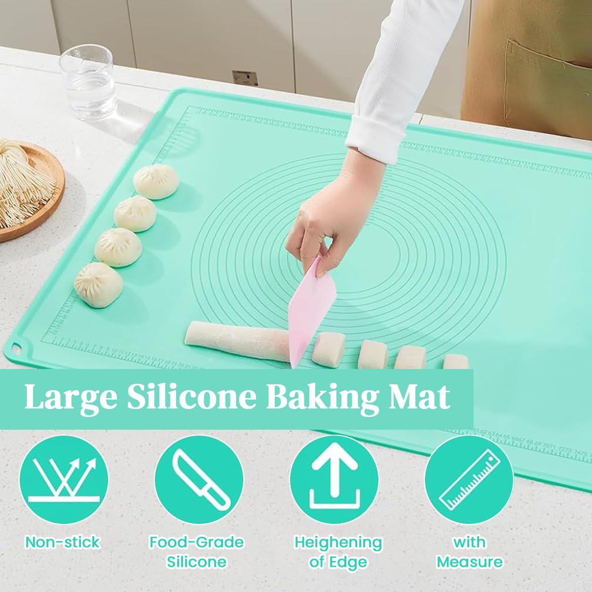 HASTHIP Silicone Baking Mat 29x21 in for Pastry and Bread with Edge Heightening | Non-stick Food Grade Surface
