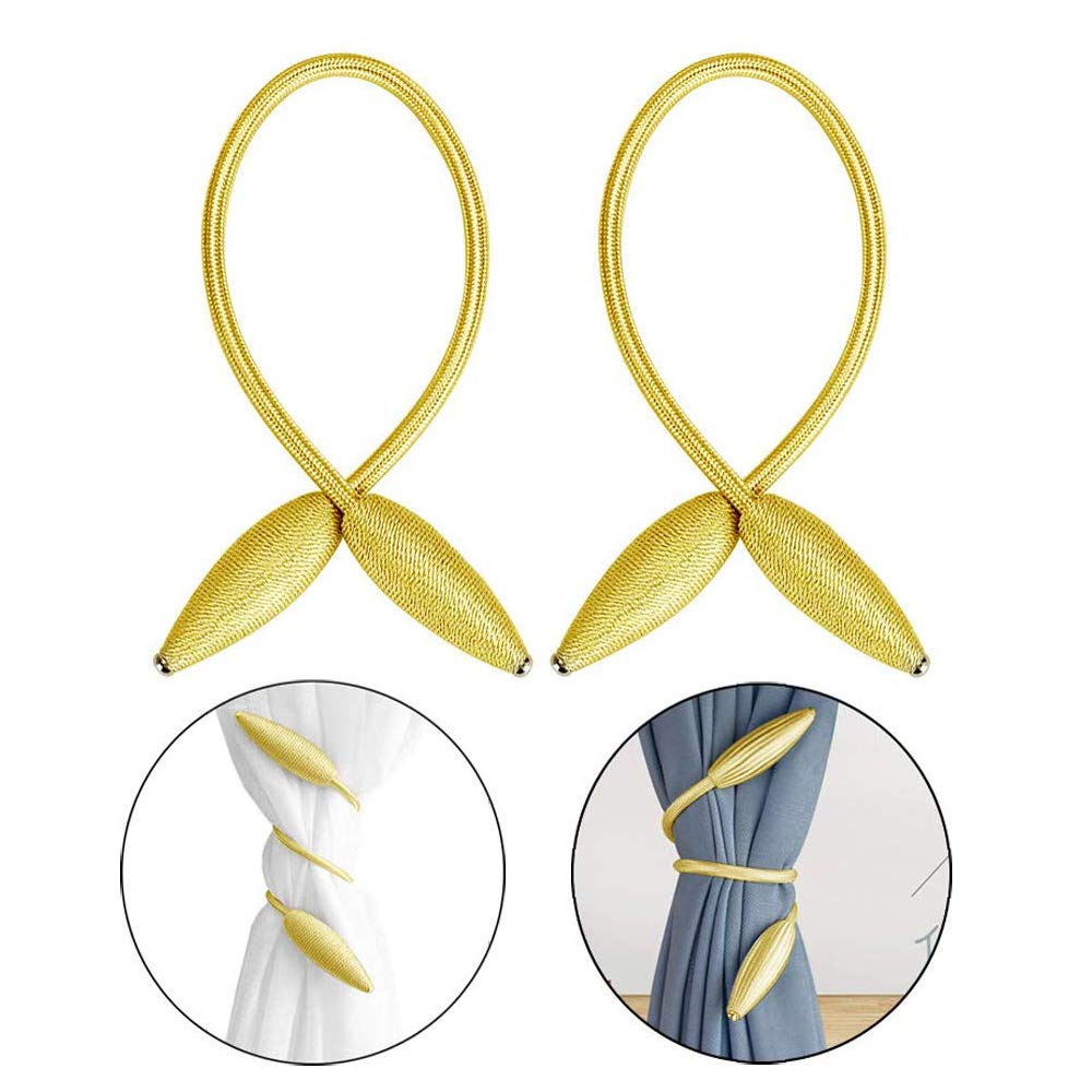 HASTHIP Curtain Tiebacks for Blackout Curtains with Strong Magnetic Hold 48cm Rope | Gold Decorative Drape Holders Pack of 2