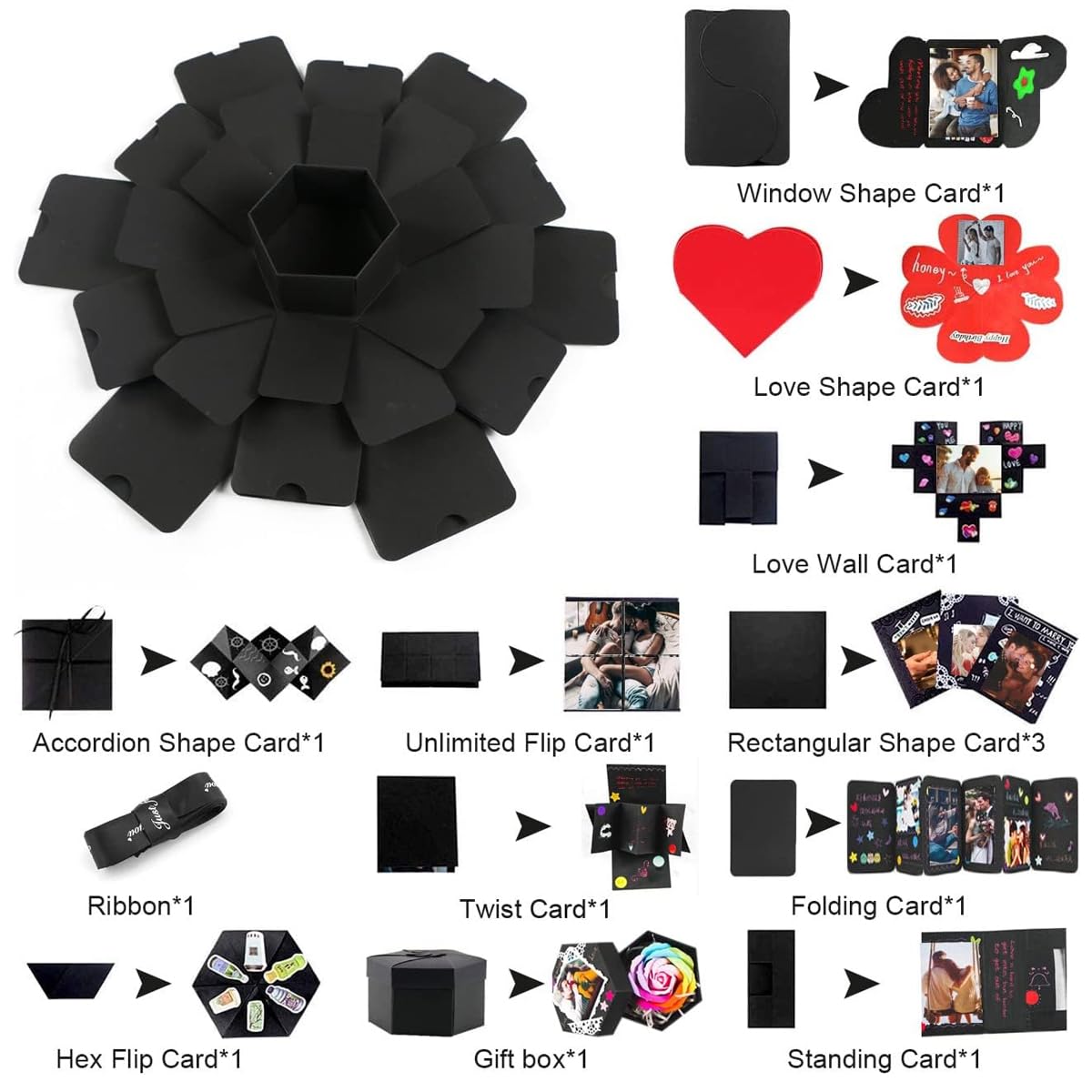 HASTHIP DIY Photo Album Gift Box for Creative Memory Sharing with Hexagon Blooming Design | Includes Tapes Templates and Photo Corner Stickers