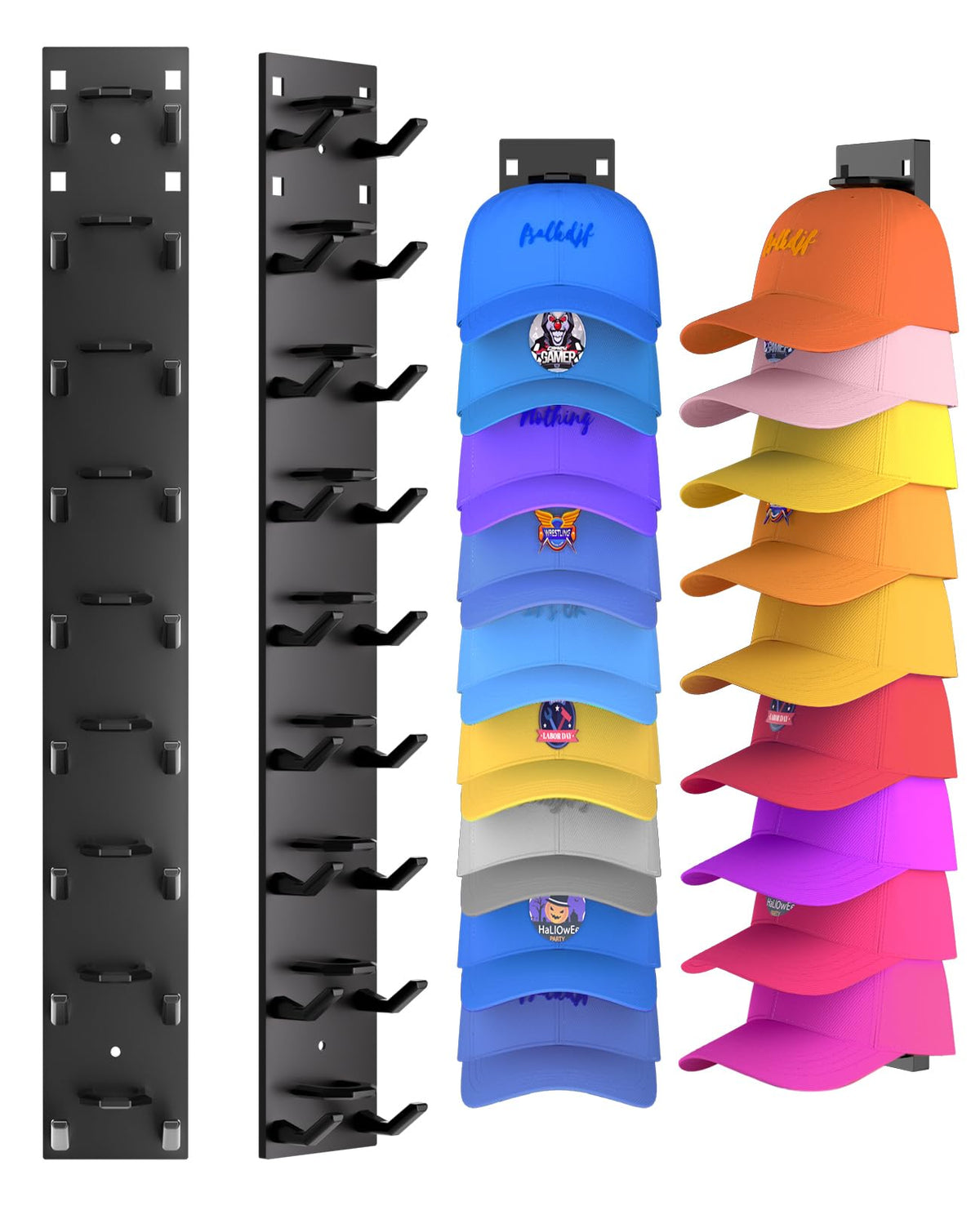 HASTHIP® 1 Pack Hat Organizer for Baseball Caps, Strong Adhesive Hat Rack for Wall, Multilayer Display Holder, Wall Mounted Hat Hooks Hold up to 9 Hats for Closet Door and Bedroom Hat Storage(Black)