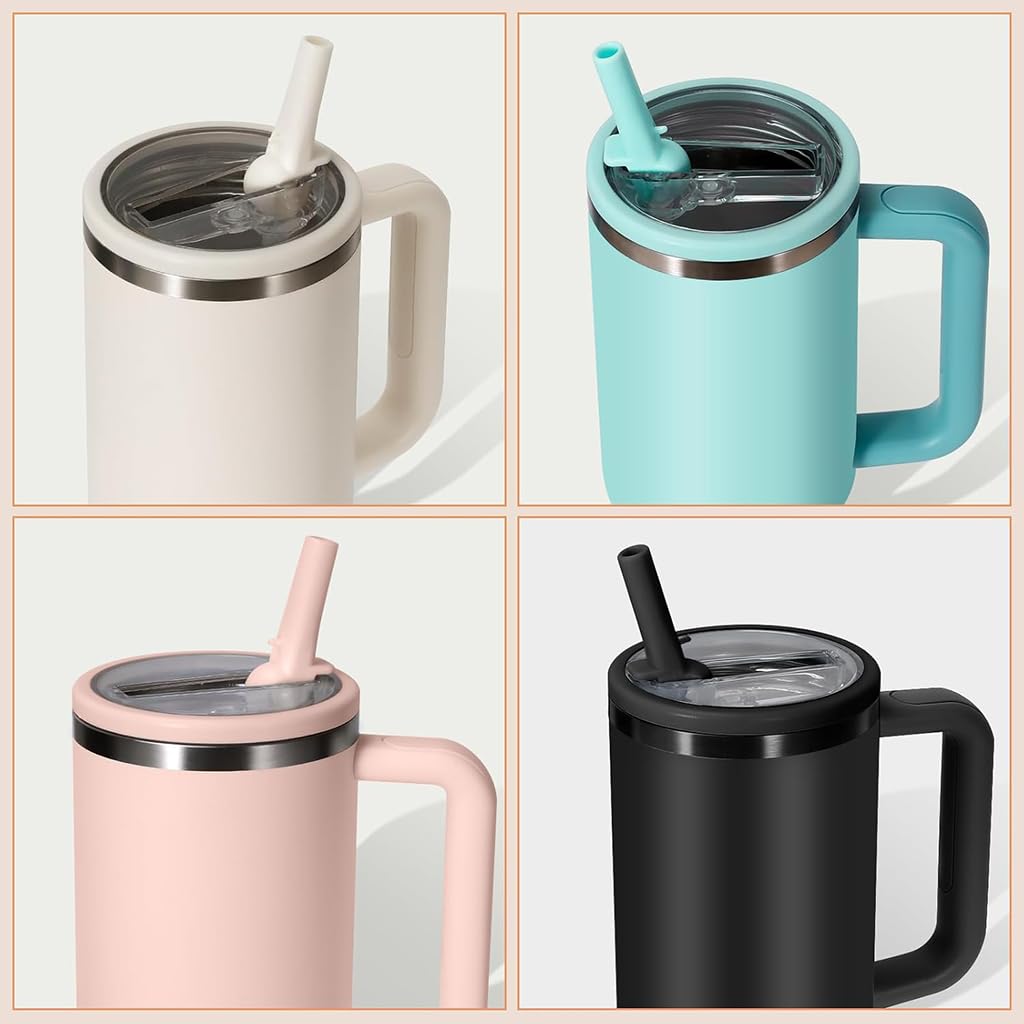 HASTHIP Leak Proof Lid Replacement for 40 oz Stanley Tumbler with Flip Top Stopper | White and Black 4PCS
