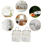 HASTHIP Wall Hanging Storage Bag for Bathroom and Bedroom with Metal Frame | 2 Pack White Cotton Organizer