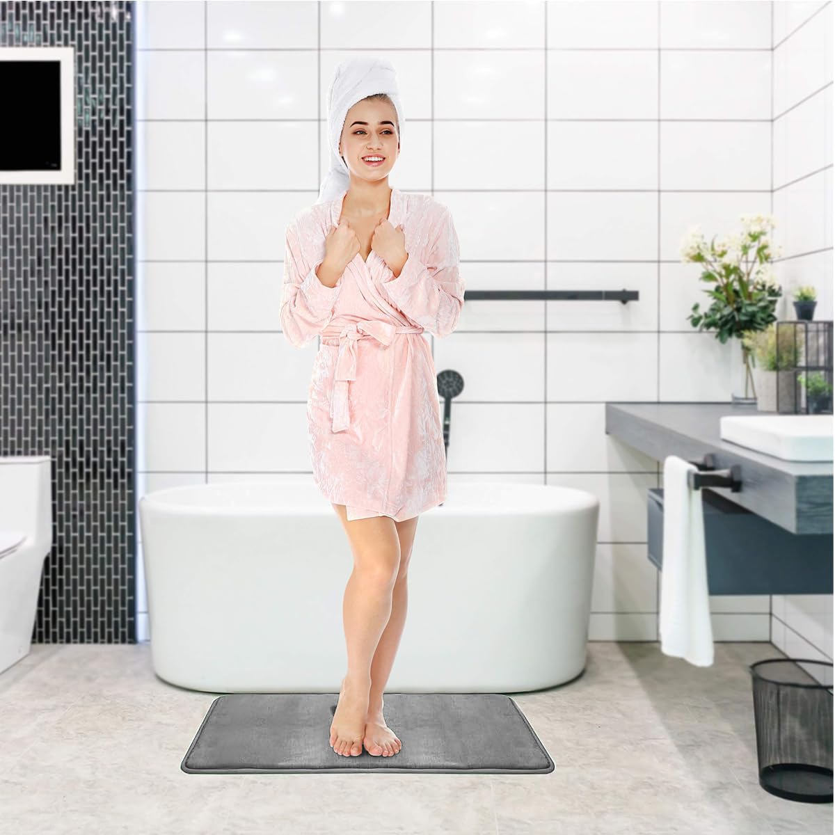HASTHIP Bathroom Floor Mats Set for Bathroom and Kitchen with 3 Sizes | Memory Foam Anti Slip Quick Dry Mats