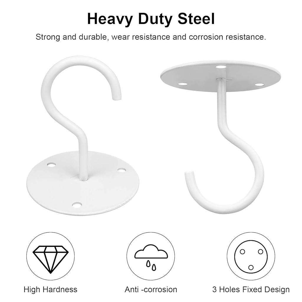 HASTHIP® Ganchos de Techo Metálicos 4pcs para Colgar Macetas y Luces, Soporte de Pared Resistente con Tornillos, Ganchos Multiusos para Interiores y Exteriores (Blanco)
