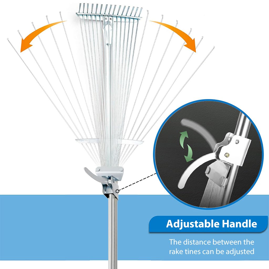 HASTHIP Retractable Garden Leaf Rake for Lawn and Yard featuring 77–165cm Handle & 15 Tines