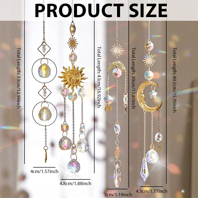 HASTHIP Crystal Sun Catcher Set for Home Decor with 4 Hanging Charms | Reflective Ornaments for Windows and Rooms