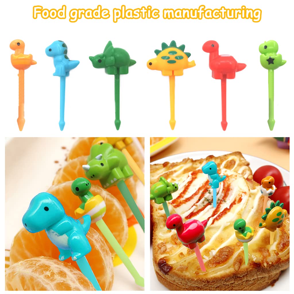 HASTHIP 6Pcs Food Fruit Forks for Kids, Dinosaur Cute Cartoon Fruit Food Toothpicks for Dessert Party Decor, Cute Mini Food Fruit Picks Forks for Toddler, Reusable, Food Grade Plastic (Random Color)