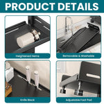 HASTHIP Kitchen Storage Rack for Countertop Organization with 3 Tier Adjustable Shelves and Cutter Holder | Carbon Steel Space Saving Shelf