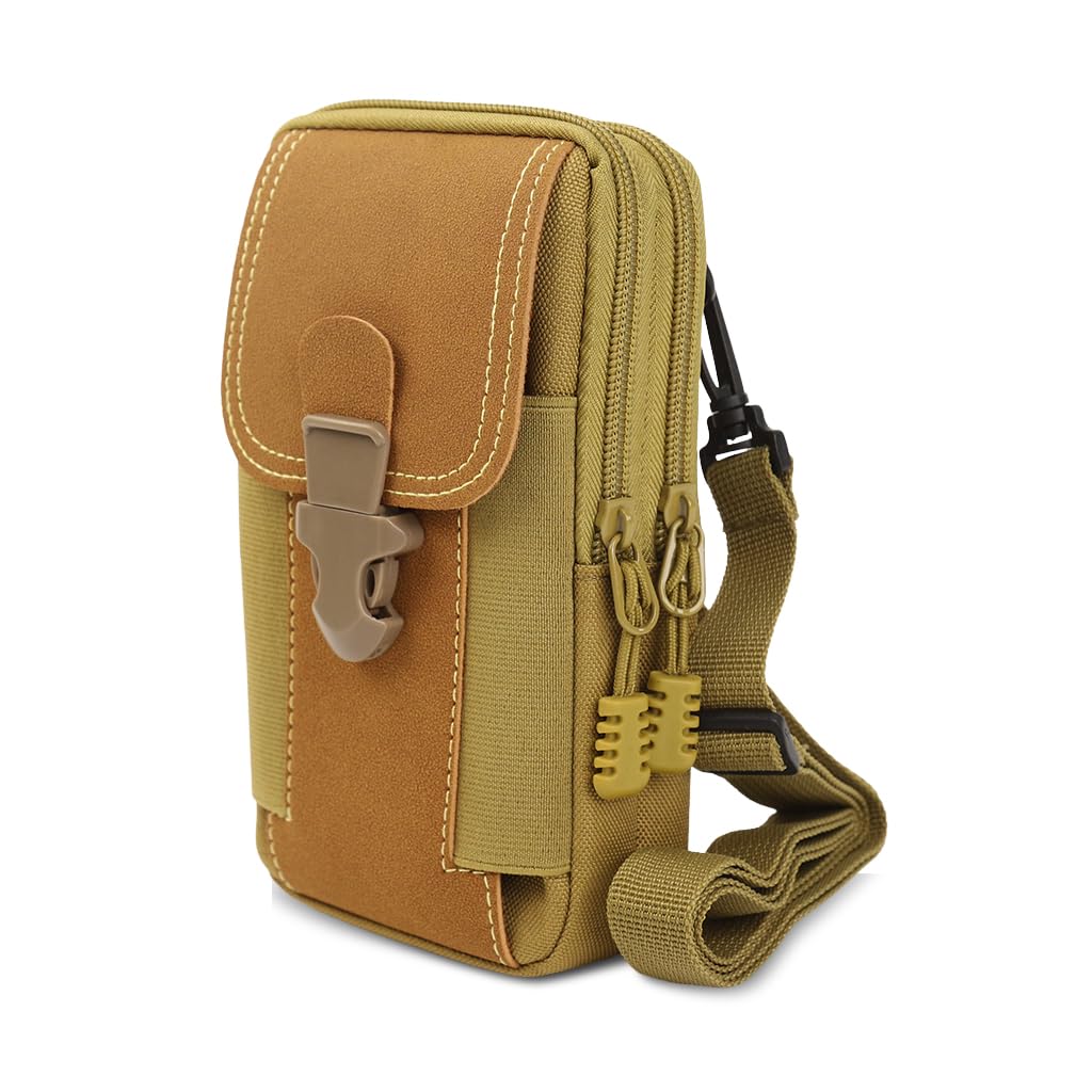 HASTHIP® Funda para Cinturón Hombre 6.5'' Funda Teléfono Celular Impermeable de Lona, Bolso Táctico Multiusos con Triple Capa y Cremallera, Riñonera Compacta para Trabajo, Senderismo, Campin