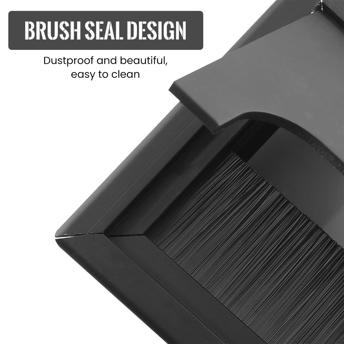 HASTHIP Desk Hole Cap 80x80mm for Office Cable Management with Flip Lid & Brush | Black Aluminium Cover
